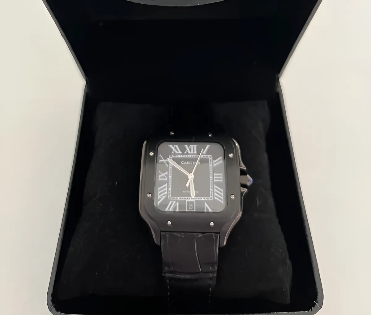 Reloj Cartier Santos Pantera Black Piel 42 Mm Hom Reacon Negro Negro Negro - Image 4